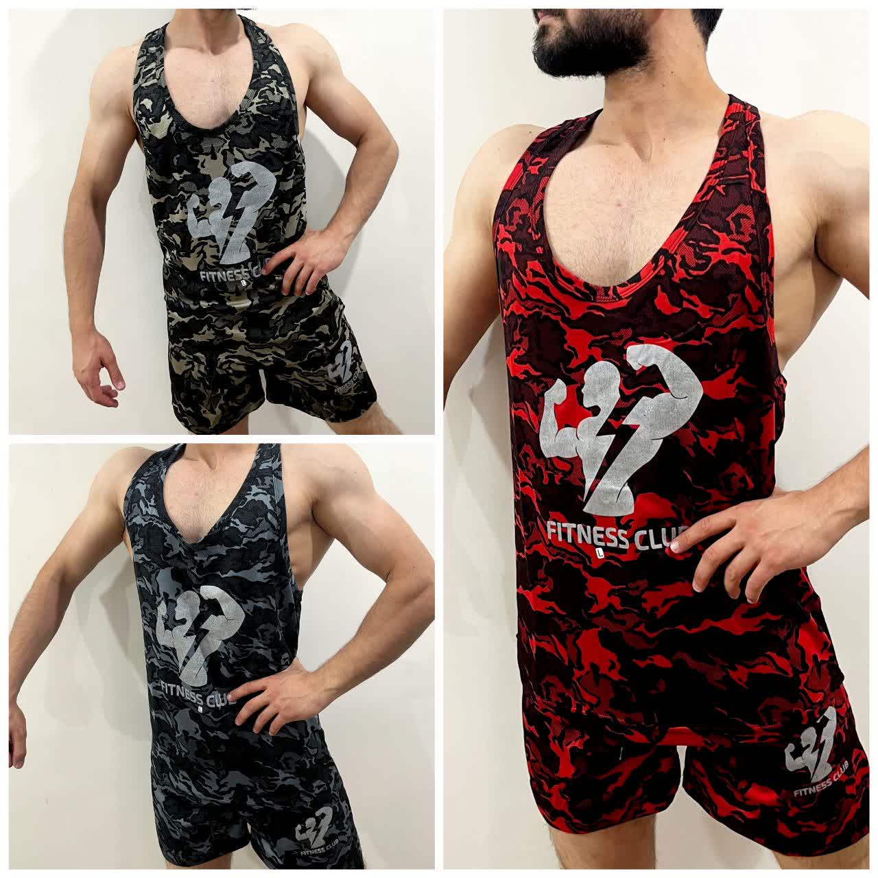 ست رکابی شلوارک چریکی برند fitness clup در 3 رنگ