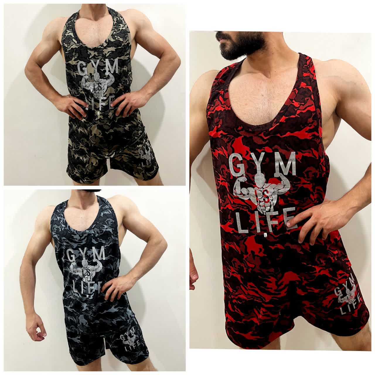ست رکابی شلوارک چریکی برند gym life در 3 رنگ